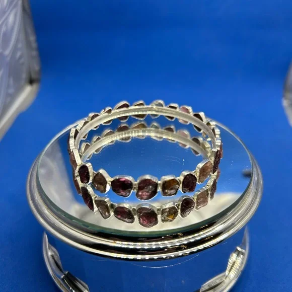 Handmade Natural Tourmaline Rough Gemstone Rose Gold Polished Bangle Bracelet